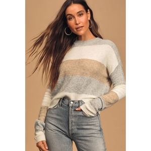 Lulus Think Cozy Thoughts Sweater in Gray, Tan, Cream